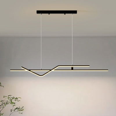 Modern Minimalist Metal Aluminum & Silicone Linear LED Chandelier Island Light For Dining Room