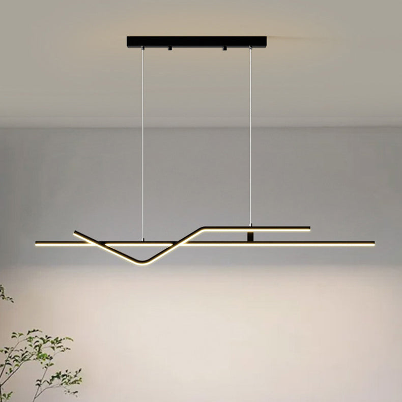 Modern Minimalist Metal Aluminum & Silicone Linear LED Chandelier Island Light For Dining Room