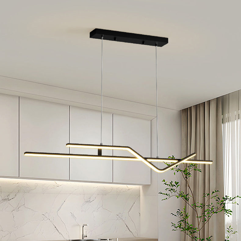 Modern Minimalist Metal Aluminum & Silicone Linear LED Chandelier Island Light For Dining Room