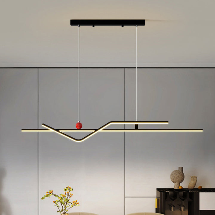 Modern Minimalist Metal Aluminum &amp; Silicone Linear LED Chandelier Island Light For Dining Room
