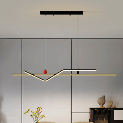 Modern Minimalist Metal Aluminum & Silicone Linear LED Chandelier Island Light For Dining Room