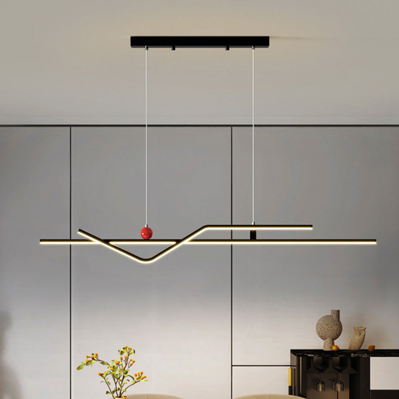 Modern Minimalist Metal Aluminum & Silicone Linear LED Chandelier Island Light For Dining Room