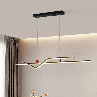 Modern Minimalist Metal Aluminum & Silicone Linear LED Chandelier Island Light For Dining Room