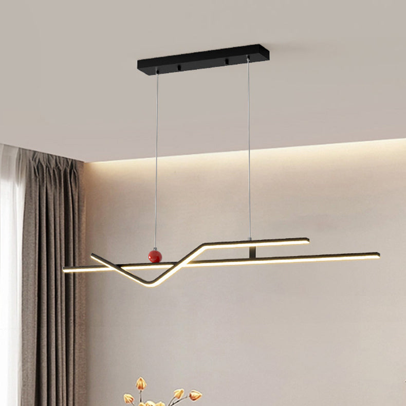 Modern Minimalist Metal Aluminum & Silicone Linear LED Chandelier Island Light For Dining Room