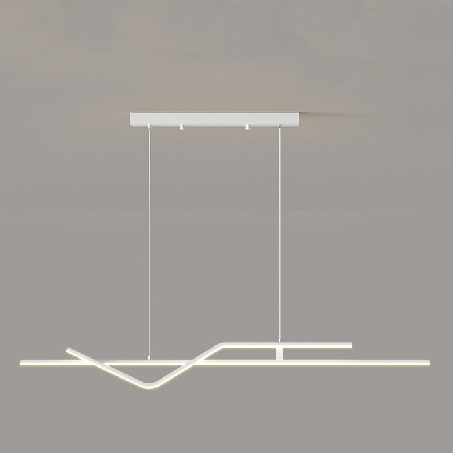 Modern Minimalist Metal Aluminum & Silicone Linear LED Chandelier Island Light For Dining Room