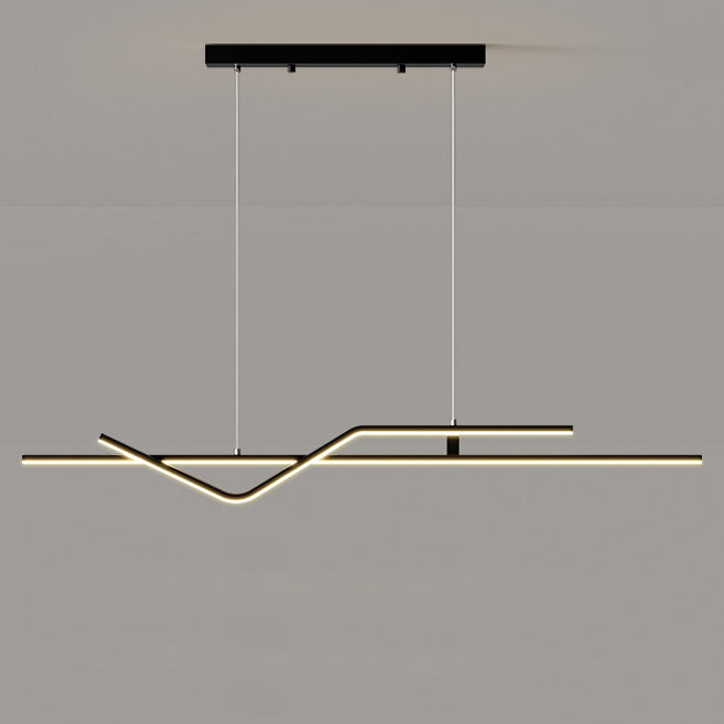 Modern Minimalist Metal Aluminum & Silicone Linear LED Chandelier Island Light For Dining Room