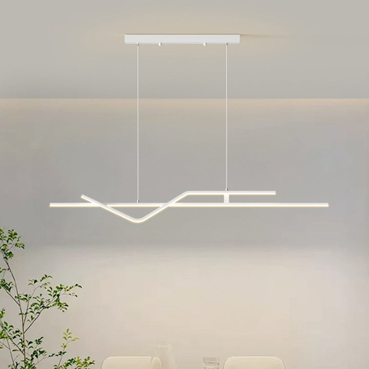 Modern Minimalist Metal Aluminum & Silicone Linear LED Chandelier Island Light For Dining Room