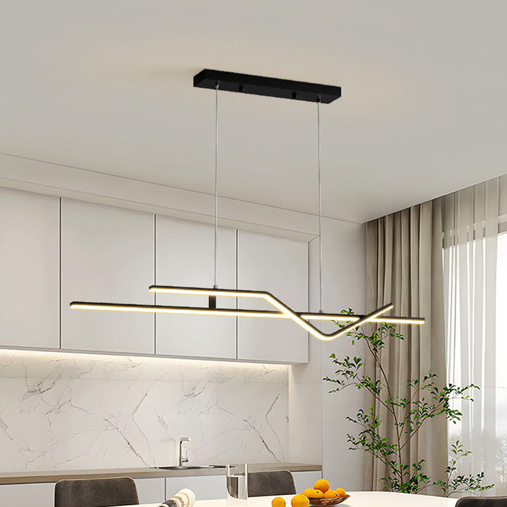 Modern Minimalist Metal Aluminum &amp; Silicone Linear LED Chandelier Island Light For Dining Room