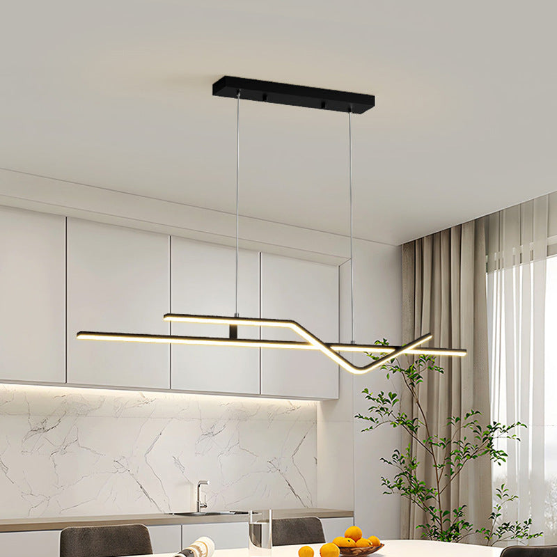 Modern Minimalist Metal Aluminum & Silicone Linear LED Chandelier Island Light For Dining Room