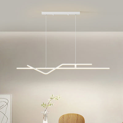 Modern Minimalist Metal Aluminum & Silicone Linear LED Chandelier Island Light For Dining Room