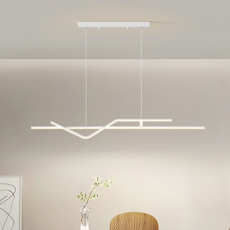 Modern Minimalist Metal Aluminum & Silicone Linear LED Chandelier Island Light For Dining Room