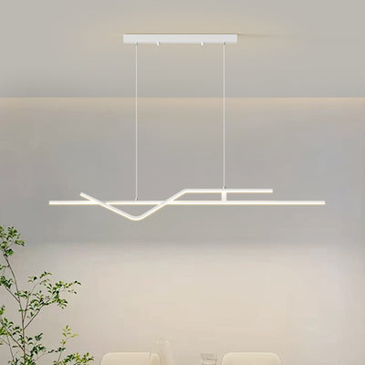 Modern Minimalist Metal Aluminum & Silicone Linear LED Chandelier Island Light For Dining Room