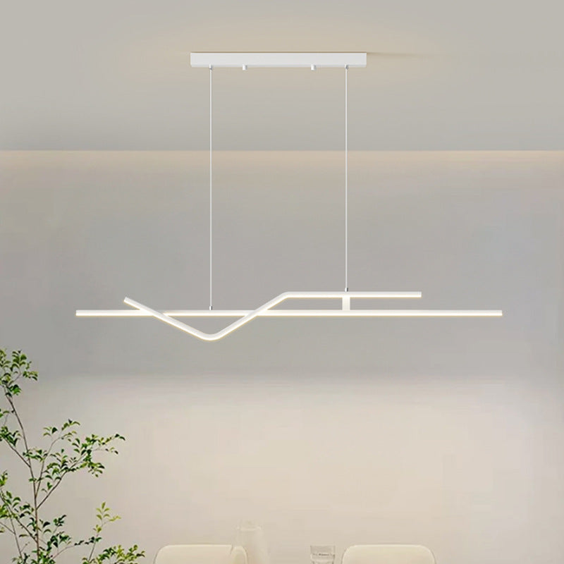 Modern Minimalist Metal Aluminum & Silicone Linear LED Chandelier Island Light For Dining Room