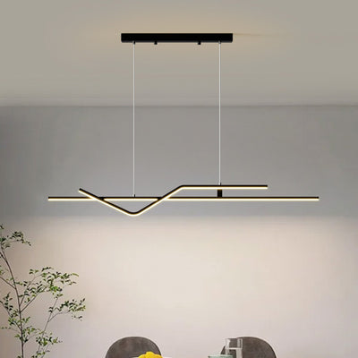 Modern Minimalist Metal Aluminum & Silicone Linear LED Chandelier Island Light For Dining Room
