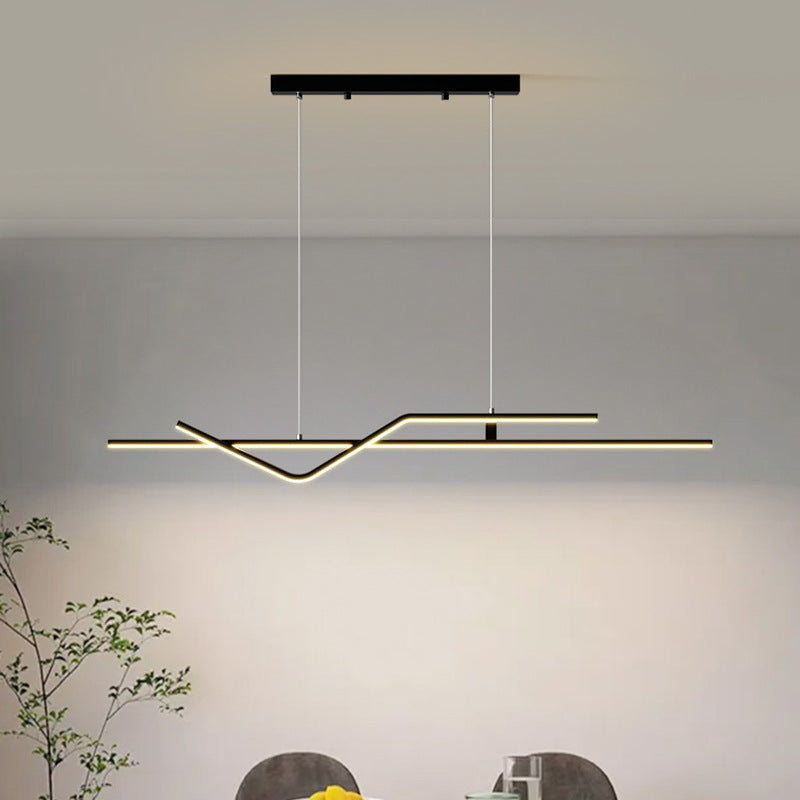 Modern Minimalist Metal Aluminum & Silicone Linear LED Chandelier Island Light For Dining Room