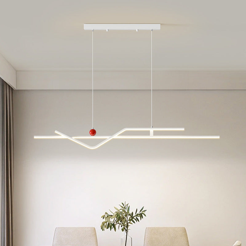 Modern Minimalist Metal Aluminum &amp; Silicone Linear LED Chandelier Island Light For Dining Room
