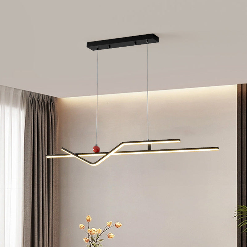 Modern Minimalist Metal Aluminum & Silicone Linear LED Chandelier Island Light For Dining Room