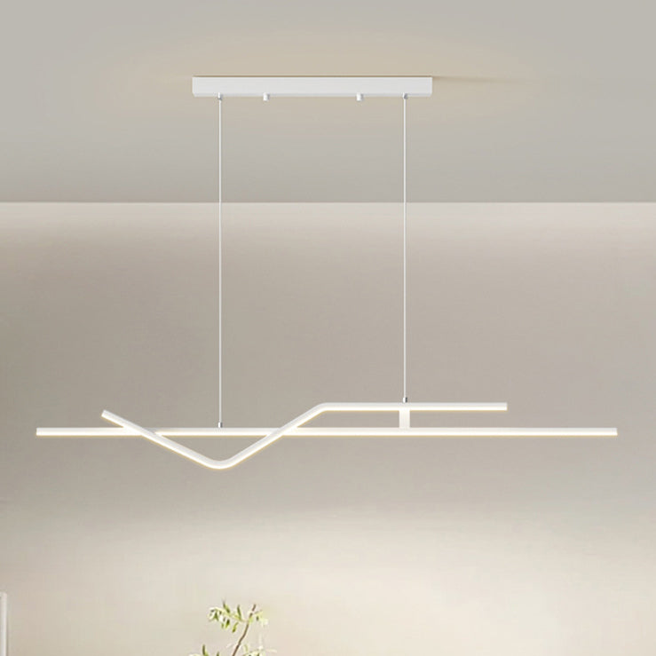 Modern Minimalist Metal Aluminum &amp; Silicone Linear LED Chandelier Island Light For Dining Room