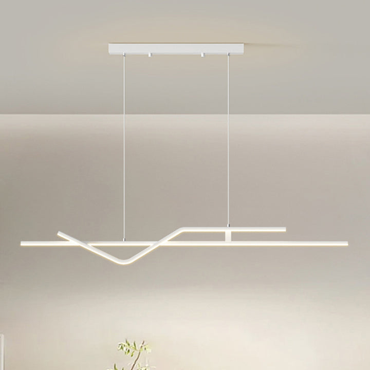 Modern Minimalist Metal Aluminum &amp; Silicone Linear LED Chandelier Island Light For Dining Room