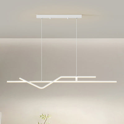 Modern Minimalist Metal Aluminum & Silicone Linear LED Chandelier Island Light For Dining Room