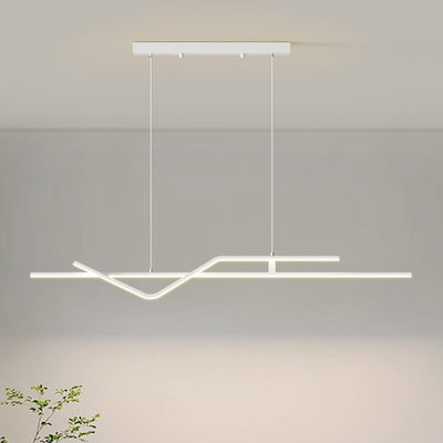 Modern Minimalist Metal Aluminum & Silicone Linear LED Chandelier Island Light For Dining Room