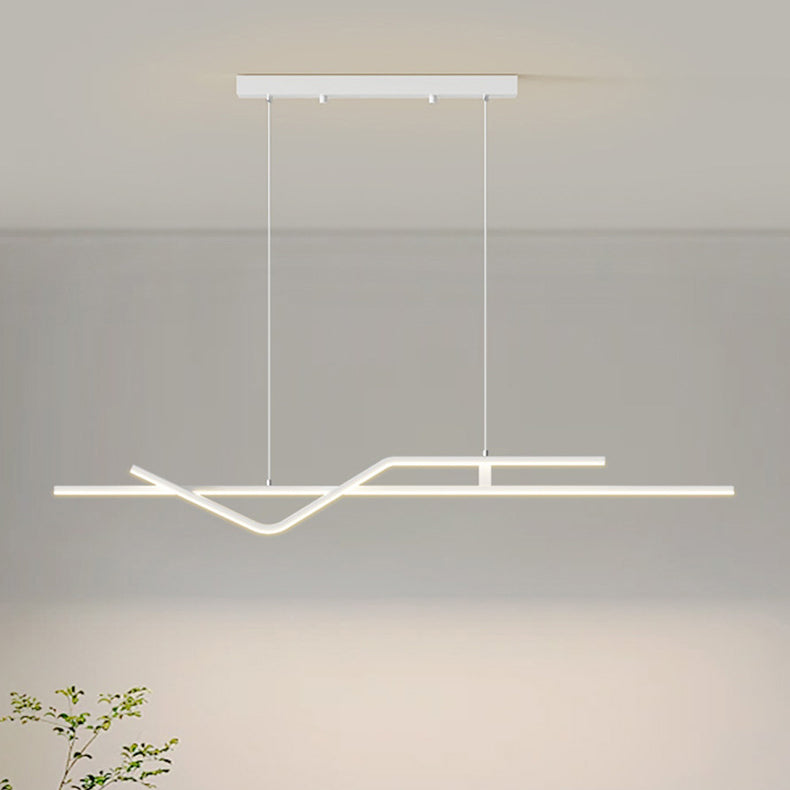 Modern Minimalist Metal Aluminum & Silicone Linear LED Chandelier Island Light For Dining Room