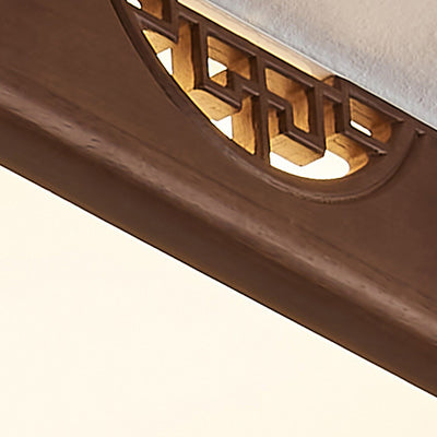 Traditional Chinese Rubberwood Metal Acrylic Square & Rectangular Hollow Pattern LED Flush Mount Ceiling Light For Living Room & Bedroom