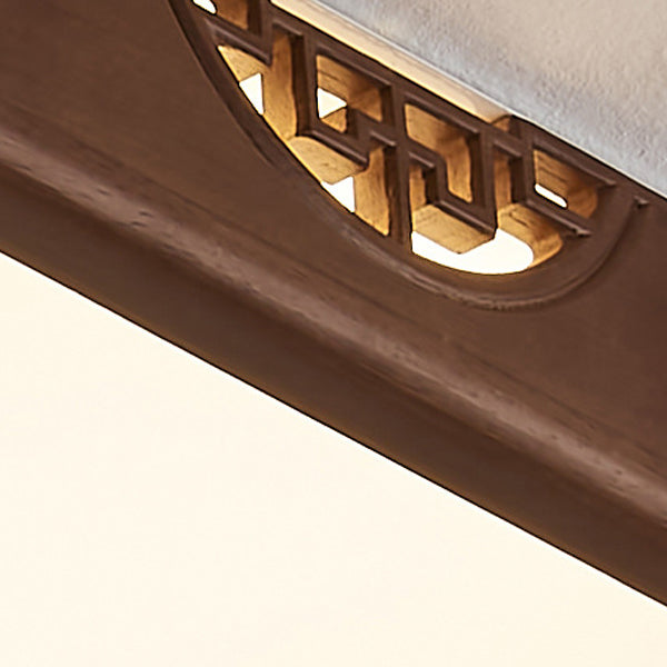 Traditional Chinese Rubberwood Metal Acrylic Square & Rectangular Hollow Pattern LED Flush Mount Ceiling Light For Living Room & Bedroom