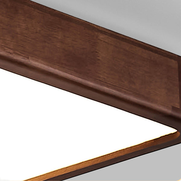 Traditional Chinese Rubberwood Metal Acrylic Square & Rectangular Hollow Pattern LED Flush Mount Ceiling Light For Living Room & Bedroom