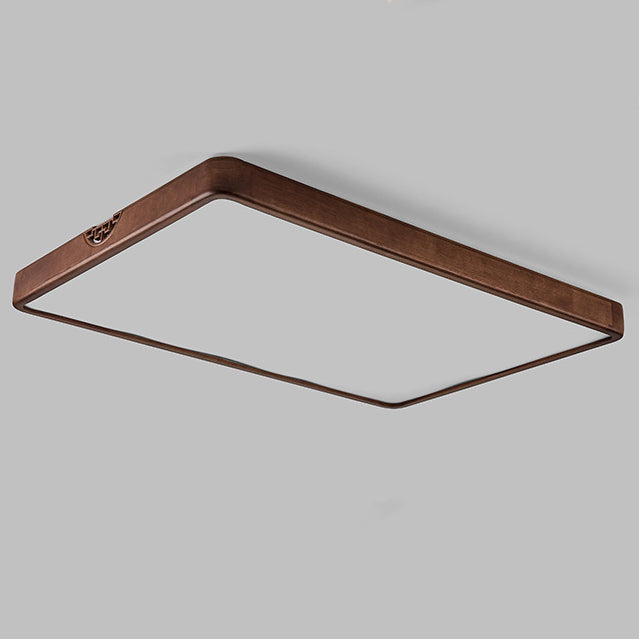 Traditional Chinese Rubberwood Metal Acrylic Square & Rectangular Hollow Pattern LED Flush Mount Ceiling Light For Living Room & Bedroom