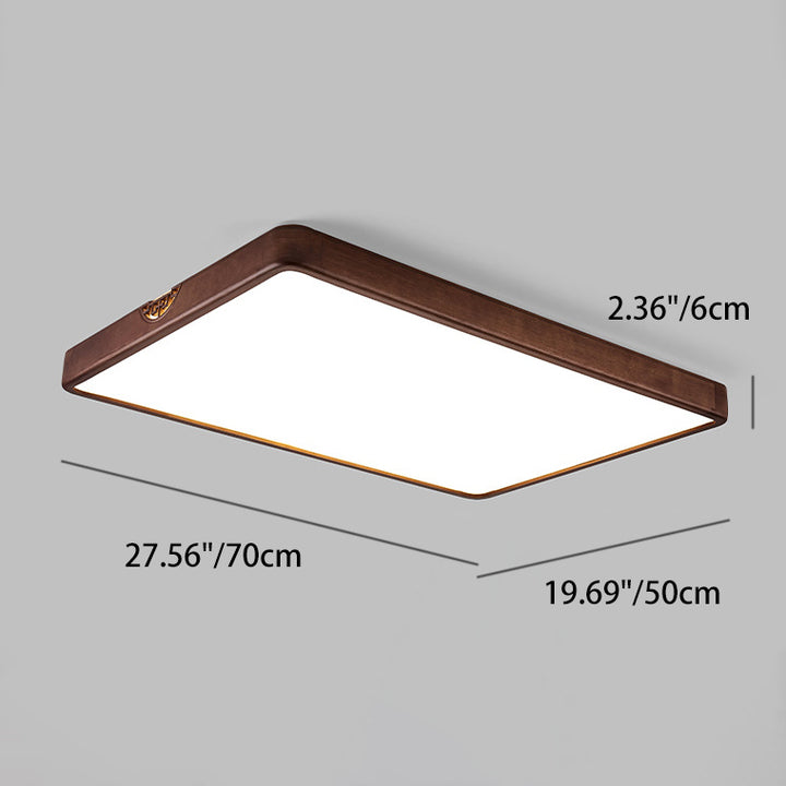 Plafonnier LED en bois de caoutchouc chinois traditionnel en métal acrylique à motif creux carré et rectangulaire pour salon et chambre 