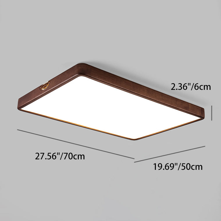 Traditional Chinese Rubberwood Metal Acrylic Square & Rectangular Hollow Pattern LED Flush Mount Ceiling Light For Living Room & Bedroom