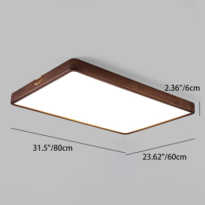 Traditional Chinese Rubberwood Metal Acrylic Square & Rectangular Hollow Pattern LED Flush Mount Ceiling Light For Living Room & Bedroom