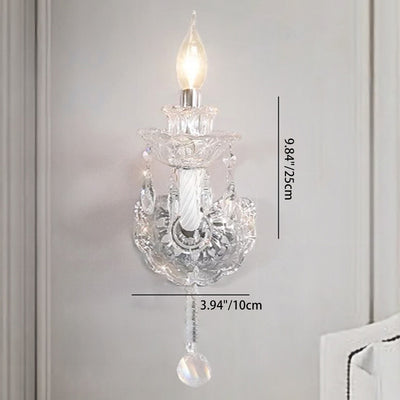 Traditional French Crystal Glass Candelabra Spiral 1/2-Light Wall Sconce Lamp For Bedroom & Living Room