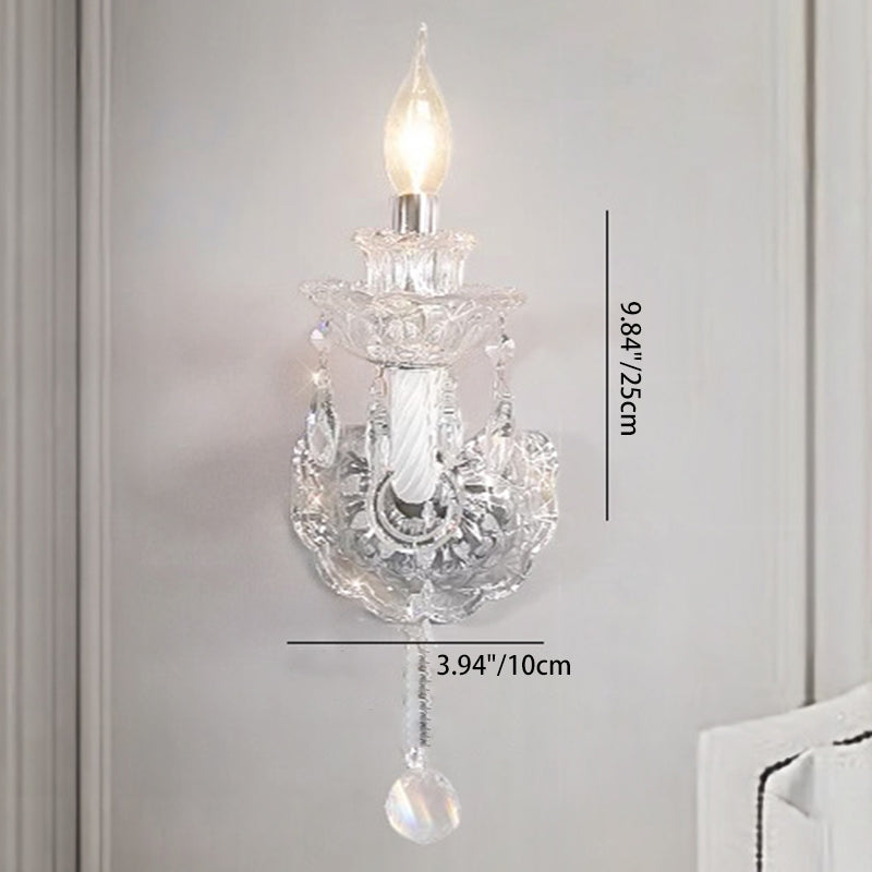 Traditional French Crystal Glass Candelabra Spiral 1/2-Light Wall Sconce Lamp For Bedroom & Living Room