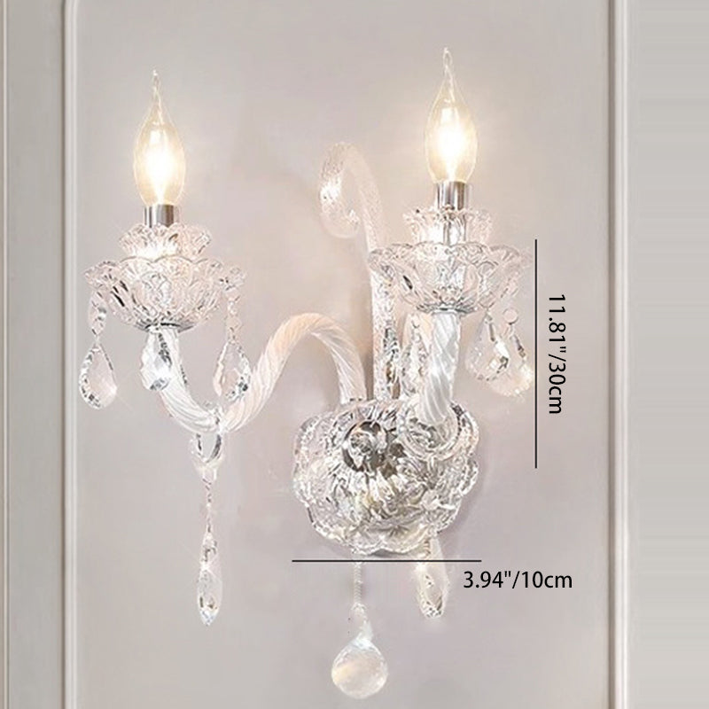 Traditional French Crystal Glass Candelabra Spiral 1/2-Light Wall Sconce Lamp For Bedroom & Living Room