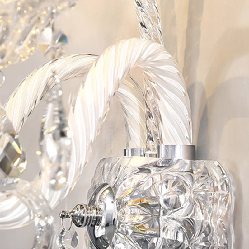 Traditional French Crystal Glass Candelabra Spiral 1/2-Light Wall Sconce Lamp For Bedroom & Living Room