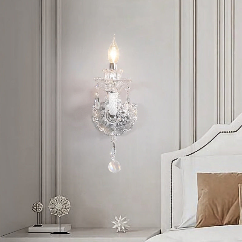 Traditional French Crystal Glass Candelabra Spiral 1/2-Light Wall Sconce Lamp For Bedroom & Living Room