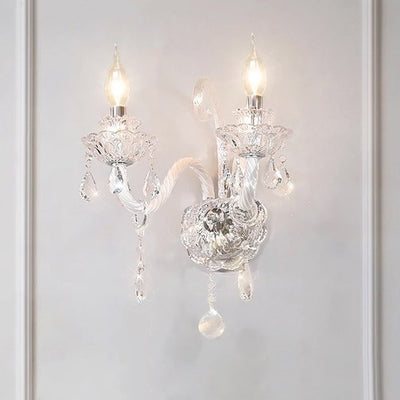 Traditional French Crystal Glass Candelabra Spiral 1/2-Light Wall Sconce Lamp For Bedroom & Living Room
