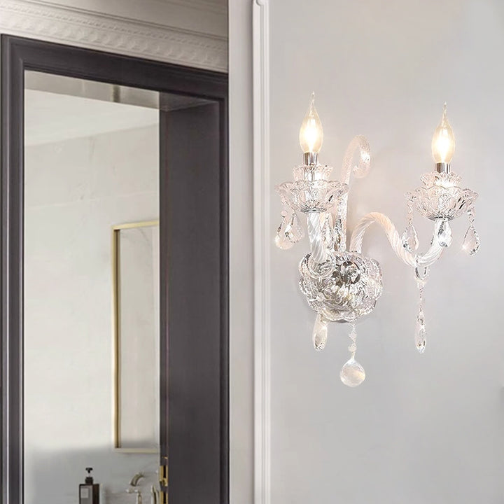 Candelabro de cristal francés tradicional de espiral de 1/2 luces para lámpara de pared para dormitorio y sala de estar 