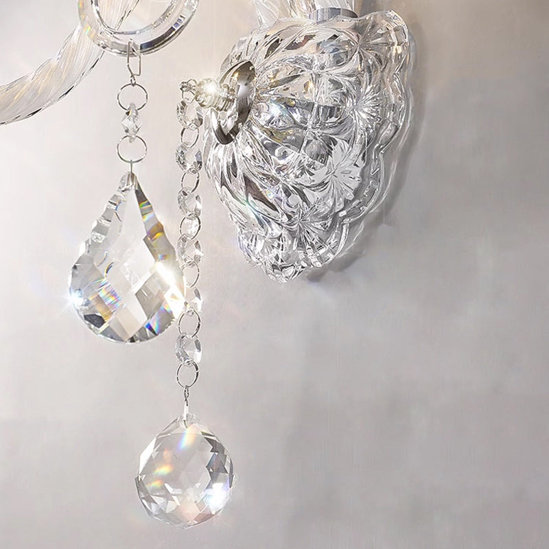 Traditional French Crystal Glass Candelabra Spiral 1/2-Light Wall Sconce Lamp For Bedroom & Living Room