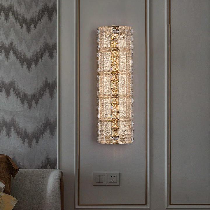 Modern Luxury Crystal &amp; Metal Long Strip LED Wall Sconce Lamp For Bedroom &amp; Living Room