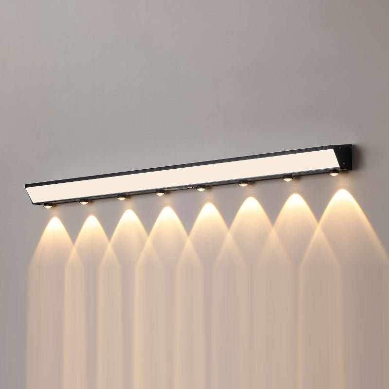 Applique murale LED rectangulaire en acrylique, aluminium et acier inoxydable avec capteur de mouvement solaire étanche minimaliste moderne pour patio extérieur 