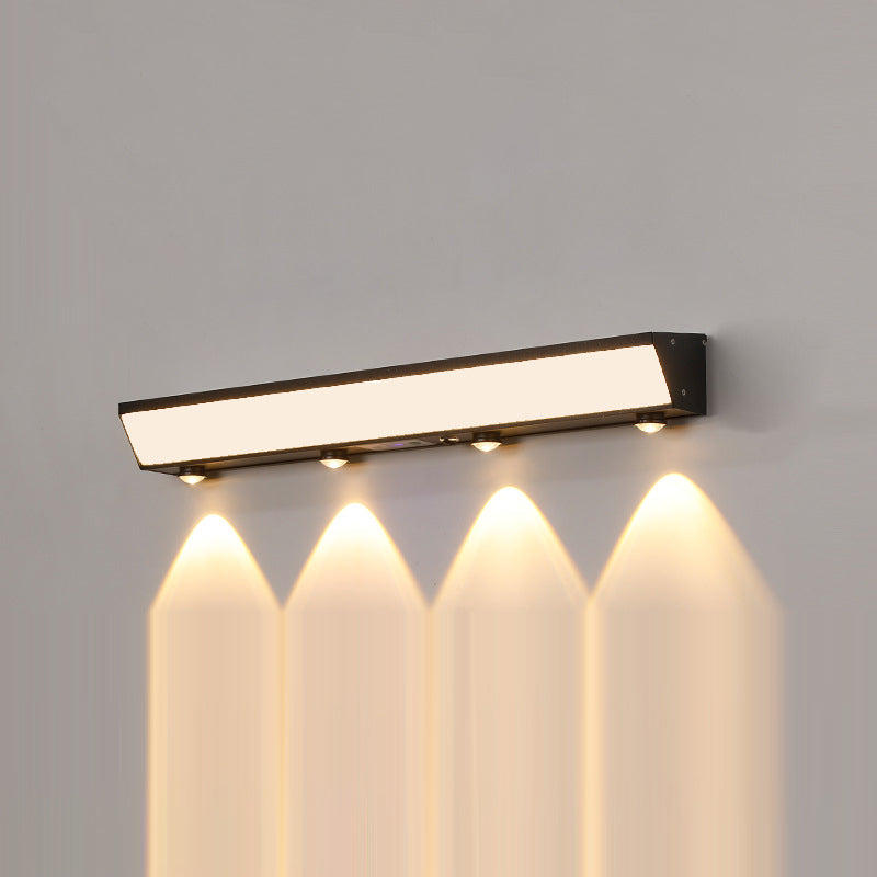 Applique murale LED rectangulaire en acrylique, aluminium et acier inoxydable avec capteur de mouvement solaire étanche minimaliste moderne pour patio extérieur 