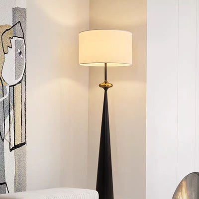 Contemporary Nordic Fabric & Iron Column-Shaped 1-Light Standing Floor Lamp For Living Room & Bedroom