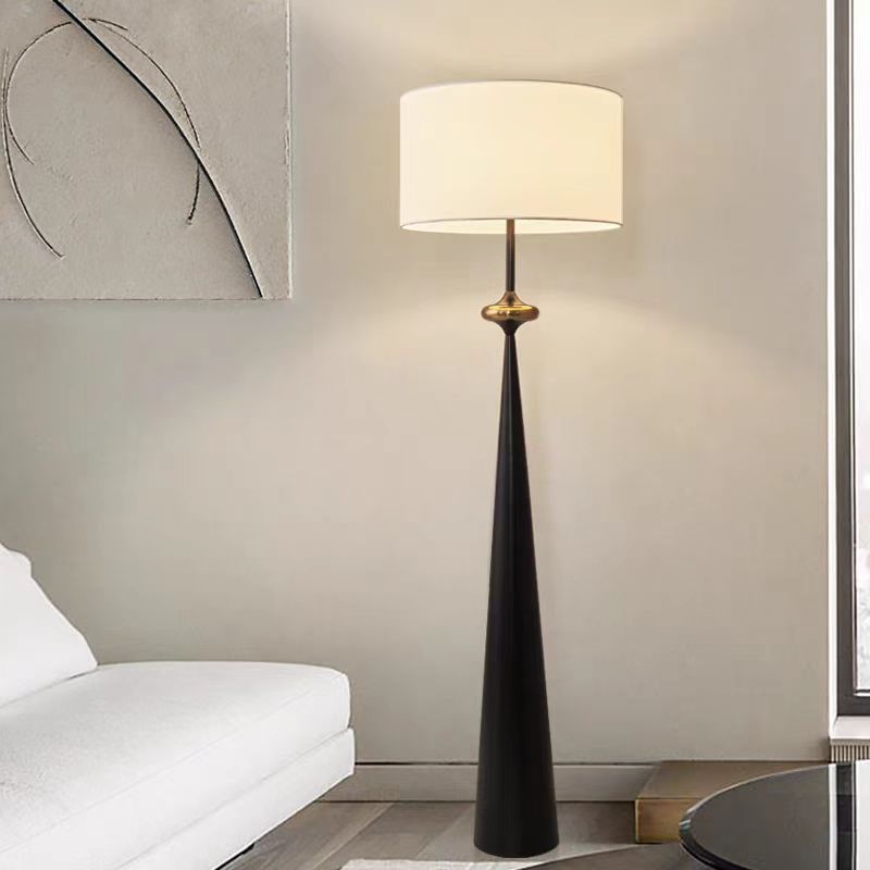 Contemporary Nordic Fabric & Iron Column-Shaped 1-Light Standing Floor Lamp For Living Room & Bedroom