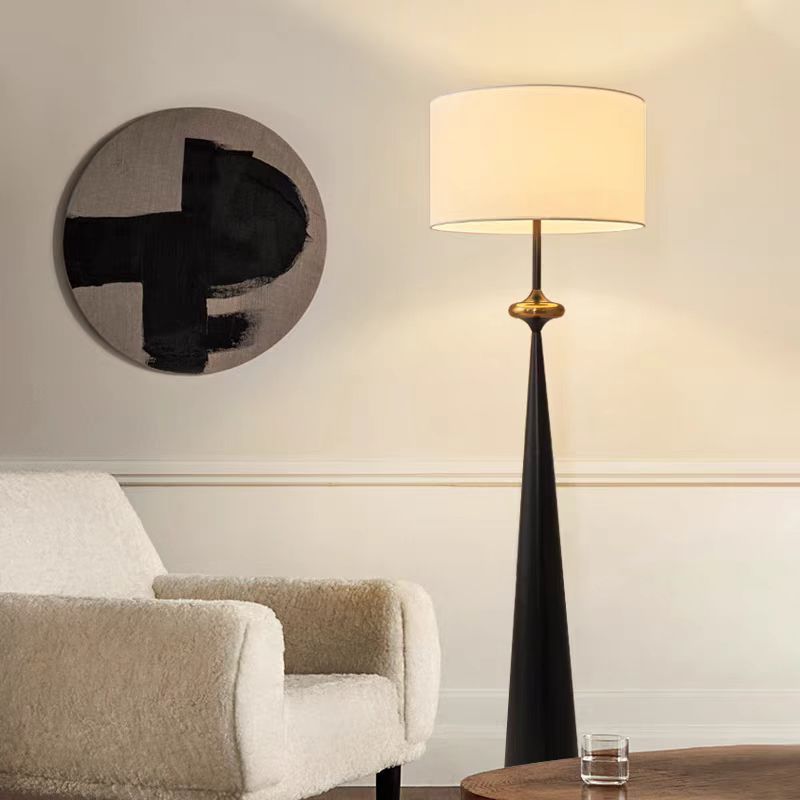 Contemporary Nordic Fabric & Iron Column-Shaped 1-Light Standing Floor Lamp For Living Room & Bedroom