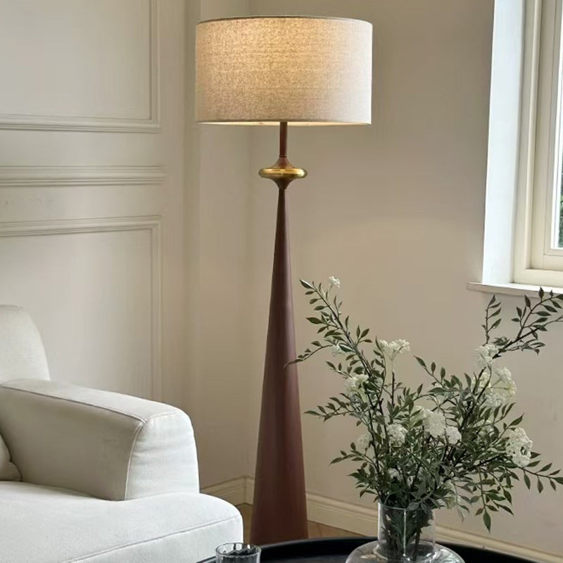 Contemporary Nordic Fabric & Iron Column-Shaped 1-Light Standing Floor Lamp For Living Room & Bedroom