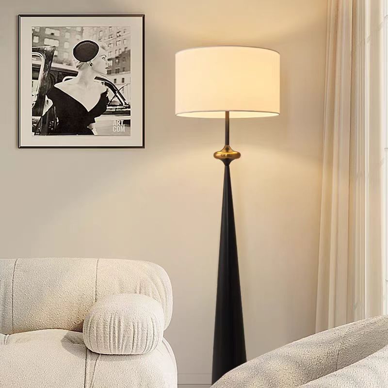 Contemporary Nordic Fabric & Iron Column-Shaped 1-Light Standing Floor Lamp For Living Room & Bedroom