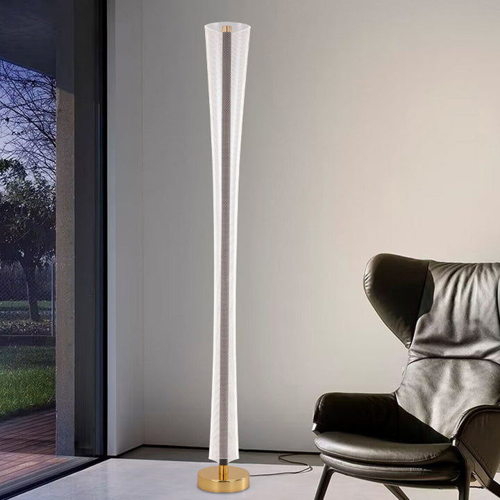 Lampadaire moderne en aluminium, fer et acrylique avec colonne LED pour salon et chambre 